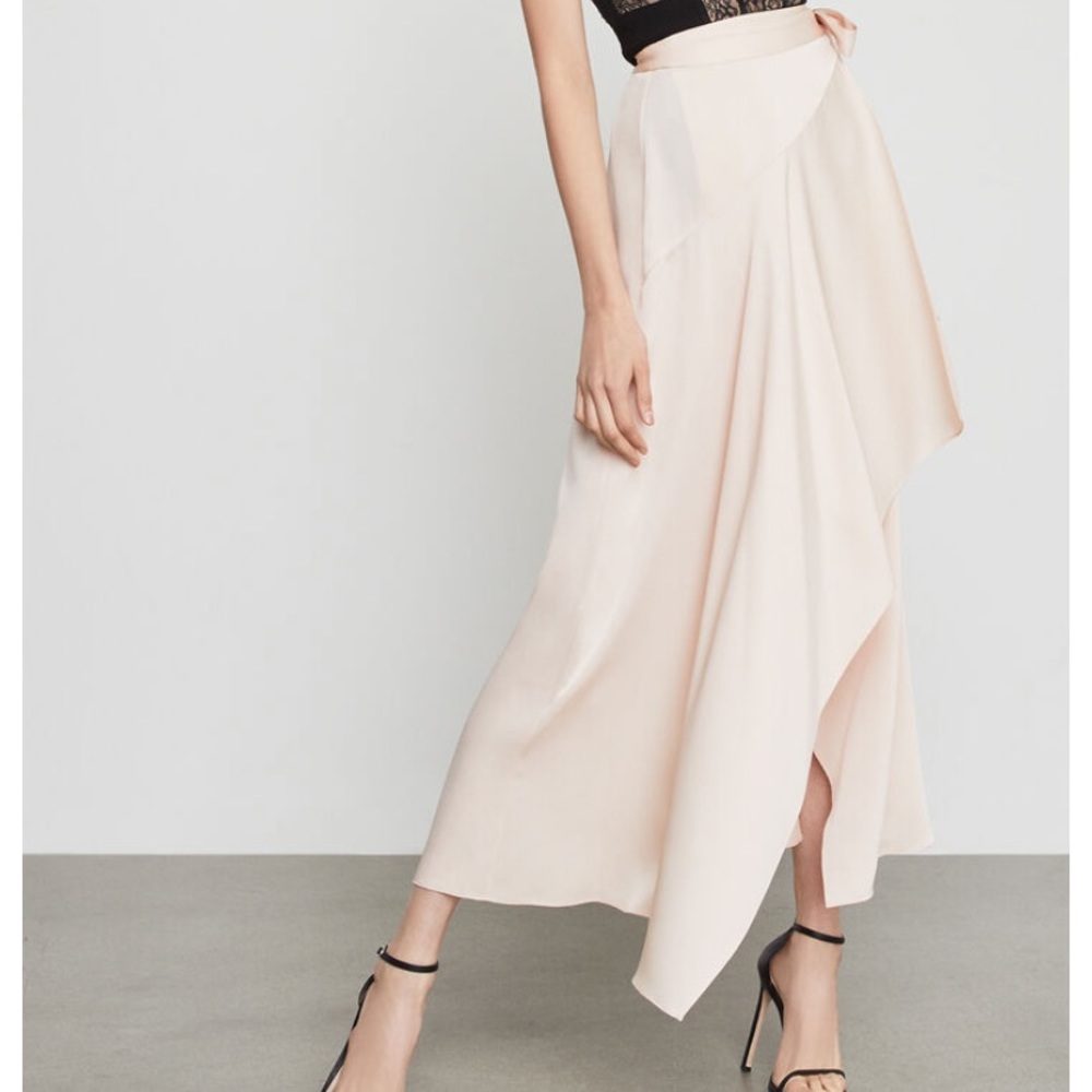 Bcbg Blush pink satin asymmetrical wrap skirt-